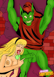 1boy 1girls female green_goblin gwen_stacy male marvel nipples norman_osborn online_superheroes penis spider-man_(series) testicles