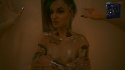 3d boobs cyberpunk_2077 female female_only hands_on_wall hugor34ya judy_alvarez mod pov shower tagme video_games