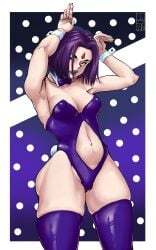 1girls 2021 absurd_res arms_up black_lipstick bunny_ears bunny_pose bunny_tail bunnysuit dc dc_comics detached_collar female female_only forehead_jewel liuskin looking_at_viewer medium_hair neck_ribbon nipple_bulge pale-skinned_female pale_skin purple_eyes purple_hair purple_thighhighs rachel_roth raven_(dc) solo solo_female straight_hair teen_titans thick_thighs thigh_squish thighhighs wrist_cuffs