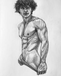 1boy abs ass black_and_white butt caucasian caucasian_male cj_clark fitness_influencer flex_sketch male male_only muscles muscular muscular_male onlyfans_model real_person sketch teasing teen_boy uncolored