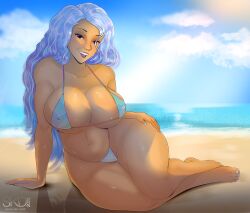 alternate_color alternate_version_available beach bikini boobs breasts curvaceous curvy disney dragon_girl hourglass_figure human long_hair micro_bikini plump plump_breasts raya_and_the_last_dragon sisu_(ratld) skd slightly_chubby thick thick_breasts thick_thighs thighhighs thighs