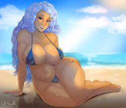 alternate_color alternate_version_available beach bikini boobs breasts disney dragon dragon_girl human long_hair micro_bikini raya_and_the_last_dragon sisu_(ratld) skd thighhighs thighs