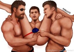 3boys actor anal_fingering avengers captain_america captain_america_(series) celebrity chris_evans chris_hemsworth fingering gay gay_sex human human_only in_character jockstrap light-skinned_male light_skin looking_at_viewer male male_only marcomo marvel marvel_cinematic_universe muscular muscular_male peter_parker spider-man spider-man_(series) spider-man_(tom_holland) spread_legs steve_rogers thor_(marvel) thor_(series) tom_holland yaoi