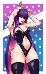 1girls 2021 absurd_res arms_up bangs black_thighhighs blue_eyes blunt_bangs bunny_ears bunny_pose bunny_tail bunnysuit detached_collar female female_only goth hair_ribbon liuskin looking_at_viewer neck_ribbon nipple_bulge panty_&_stocking_with_garterbelt pink_hair pink_lipstick purple_hair solo solo_female stocking_anarchy thick_thighs thigh_squish thighhighs two_tone_hair very_long_hair wrist_cuffs