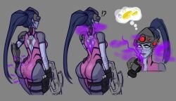 1girls ass big_ass big_butt blue_skin bodysuit fart fart_cloud fart_fetish fart_trapped_in_clothing farting female lolotron6 overwatch purple_hair sequence skintight solo_female thick_thighs thighs tight_clothing unusual_fart widowmaker