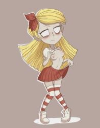 1girls b24 blonde_hair blush don't_starve don't_starve_together dont_starve dont_starve_together edit female female_only h_space hspace klei_entertainment medium_breasts no_pupils pale-skinned_female pale_skin pinup shirt_up shoes skirt solo striped_legwear tagme thighhighs thighs wendy_(don't_starve) white_eyes