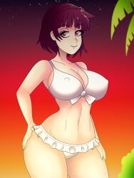 atlus beach big_breasts bikini bikini_bottom bikini_top female female female_only kinggargantuas makoto_niijima persona persona_5 revealing_clothes solo solo_female thick_thighs thighs tight_clothing wide_hips