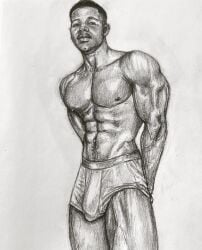 1boy african african_male big_biceps big_bulge black_and_white bodybuilder bulge chibuike_nwankwo_samuel fitness_influencer flex_sketch flexing male male_only muscles muscular muscular_male posing real_person sketch uncolored