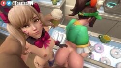 1boy 2girls 3d 3some animated anus areola ass being_watched big_ass black_cat_d.va blizzard_entertainment blonde_hair bottomless brown_hair d.va dark_nipples doggy_style doggystyle evilaudio exposed_breasts exposed_pussy fat_ass female femsub ffm_threesome functionally_nude functionally_nude_female glasses hana_song honeydew_mei kaliethva large_ass light-skinned_female light_skin looking_at_viewer looking_back looking_pleasured male male_pov maledom medium_breasts mei-ling_zhou mei_(overwatch) moaning mp4 nipples no_bra no_panties overwatch ponytail pov public_sex sex sfm short_playtime shorter_than_30_seconds shorter_than_one_minute sound standing_sex straight thick_ass threesome toasted_microwave topless used_condom vaginal_penetration video voice_acted