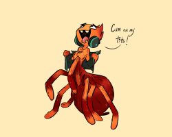 2022 anthro arachnid arachnid_taur arthropod arthropod_taur bottomless breasts clothed clothing cum_request dialogue dreamworks english_text female fluttershythekind full-length_portrait fur hi_res jacket looking_up ms._tarantula_(the_bad_guys) mygalomorph nipples non-mammal_breasts open_clothing open_jacket open_mouth open_topwear orange_body orange_fur partially_clothed portrait simple_background solo spider spider_taur tan_background tarantula tarantula_taur taur text the_bad_guys tongue tooth_gap topwear