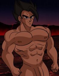 beefcake completely_nude completely_nude_male dragon_ball flaccid gogeta hunk jamvcr large_penis male_focus male_only muscle muscles muscular_male solo solo_male