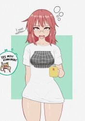 2girls bottomless breasts curvy curvy_female curvy_figure dialogue duke_wintermaul exposed exposed_thighs female female_focus female_only female_pov glasses hair_down heart heart_eyes kobayashi kobayashi-san_chi_no_maidragon looking_at_viewer medium_breasts miss_kobayashi's_dragon_maid mug optical_illusion pov red_fur red_hair shirt shirt_only solo talking_to_viewer text text_bubble thick_thighs thighs tohru_(dragon_maid) topwear white_shirt young_savage yuri