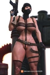 3d big_breasts black_bra canadian fishnets frost_(rainbow_six) gloves huge_breasts military muscular operator rainbow_six rainbow_six_siege sfm tactical_gear tall_female tb25 thick_thighs weapon webbing