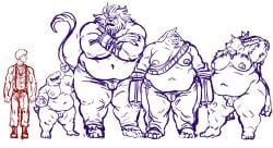 agumon ammo_belt anthro balls bandai_namco belly crossed_legs digimon digimon_(species) flaccid gabumon gargomon genitals group hi_res human leomon male mammal moobs navel nipples nude overweight penis size_difference sketch superchub trashtoonz