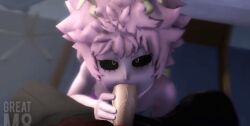 1boy 1girls 3d 3d_(artwork) animated black_sclera blowjob classroom eijirou_kirishima eye_contact fringe gif greatm8 kneeling looking_at_partner looking_at_viewer mask_removed medium_hair mina_ashido my_hero_academia oral oral_sex petite pink_hair pink_skin pov schoolgirl short_hair yellow_eyes