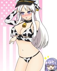 2girls azur_lane blue_eyes blush cow_print cow_print_bikini enterprise_(azur_lane) essex_(azur_lane) multiple_girls white_hair