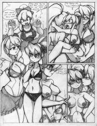 1girls 2futas alia anal big_breasts bikini breasts ciel_(mega_man) clothed clothing comic dialogue female femsub futa_on_female futadom futanari human humanoid instant_loss mega_man mega_man_x mega_man_x_dive mega_man_zero monochrome mostly_nude roll sex squatting tagme text threesome vcampan