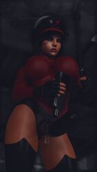 1girls 3d before_sex biting_lip black_eyes black_hair blender_(software) bodysuit dark-skinned_female dark_skin dominant dominant_female domination dominatrix femdom from_below grvty3d hat highres leather leather_clothing leather_gloves lube lube_bottle lube_on_strap-on military_hat overwatch pharah pinup red_fingernails red_lipstick short_hair solo solo_focus strap-on strapon sweat sweatdrop taker_pov tattoo thick_thighs thighhighs whip winking_at_viewer