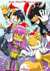 1girls 3boys a_stiff_deal_(comic) ash_mongoose bbmbbf christmas comic comic_page female looking_at_viewer male mina_mongoose mobius_unleashed palcomix sega shadow_the_hedgehog sonic_(series) sonic_the_hedgehog_(series) tails