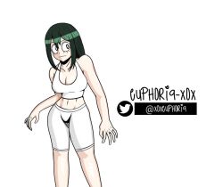 euphoria-xox female green_hair looking_to_the_side my_hero_academia sports_bra sportswear tsuyu_asui white_bra