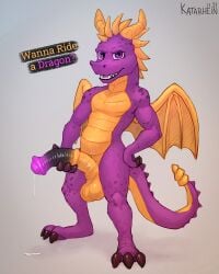 activision animal_genitalia animal_penis anthro balls big_penis bodily_fluids claws cum cum_drip dragon dripping equine_penis erection genital_fluids genitals hi_res holding_penis horn katarhein male male_only penis smile solo spyro spyro_the_dragon thick_penis video_games wings