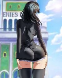 1girls ass back_view big_ass big_breasts big_butt black_clothing black_dress black_hair black_thighhighs breasts cocked_hip dress enies_lobby female female_only grabbing_own_ass leather_minidress legwear long_hair mature_female musaed_art nico_robin one_piece plump_ass pre-timeskip seductive_pose slim_waist solo solo_female thick_thighs thigh_boots thighhighs thighs tight_clothing water_7 wide_hips zettai_ryouiki