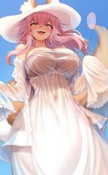 1girls clothed dress fate/extra fate/grand_order fate_(series) female female_only navel nipple_peek non-nude sfw solo tagme tamamo_no_mae_(fate) transparent_clothing wisespeak