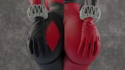 1girls 3d animated ass ass_focus ass_grab batman:_arkham_knight batman_(series) bodysuit close-up dc dc_comics female female_only from_behind gloves harley_quinn harley_quinn_(arkham) harley_quinn_(arkham_knight) harley_quinn_(classic) huge_ass kishi no_sound shiny shiny_clothes skin_tight solo video webm