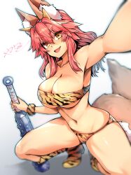 1girls animal_ears animal_print_bikini bandeau_bikini boots breasts cleavage fate/extra fate/grand_order fate_(series) fluffy_ears fluffy_tail large_breasts long_hair red_hair tagme tail tamamo_no_mae_(fate) tiger_print wisespeak wristband