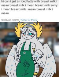 1girls angel_(piggy) angel_wings blue_eyes female iced_latte_with_breast_milk job liladrawz piggy_(game) roblox roblox_game solo text thick_legs twitter white_skin