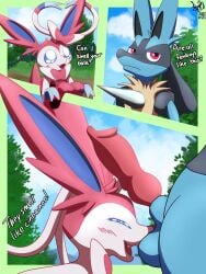 animated balls blush closed_eyes comic eparihser gay lucario male male/male male_only nintendo no_sound open_mouth penis pokemon pokemon_(species) risenne rozick smelling smelling_balls sylveon tongue video yaoi