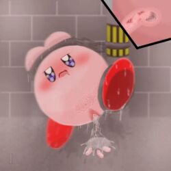 animated bodily_fluids bondage bondage bound egg_vibrator female genital_fluids internal inu26 kirby kirby_(series) low_res nintendo not_furry orgasm pink_body pussy_juice sex_toy solo vibrator video_games