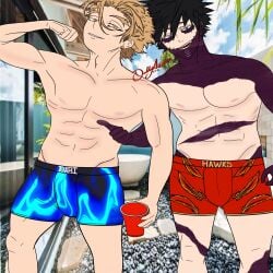 2boys boku_no_hero_academia boxers_only dabi daddyaizawaa hawks_(my_hero_academia) keigo_takami male_only my_hero_academia tagme takami_keigo todoroki_touya touya_todoroki underwear_only