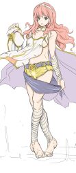 1girls adapted_costume alternate_costume bad_feet bad_id bad_pixiv_id bandages bare_shoulders belt breasts cape celica_(fire_emblem) cleavage commentary_request crossed_legs female female female_only fire_emblem fire_emblem_awakening fire_emblem_echoes:_shadows_of_valentia fire_emblem_gaiden full_body holding holding_clothes jiejio long_hair nintendo pink_hair short_shorts shorts sideboob simple_background sketch solo strapless tiara white_background