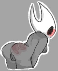 1girls 2_horns anthro anus ass bent_over blush breasts bug bug_girl empty_eyes female female_only furry grey_background grey_body hollow_knight horn hornet_(hollow_knight) horns insect insect_girl insects mask masked naked nipples no_artist no_artist_signature no_source pussy rear_view simple_background simple_shading slap_mark solo spank_marks