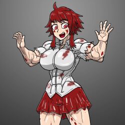 allesey blood muscular_female oppai red_eyes red_hair saiko-chan saiko_no_sutoka school_uniform yandere