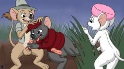 ass balls bernard_(the_rescuers) breasts disney female gay jake_(the_rescuers) male male/male miss_bianca mouse open_mouth penis sex the_rescuers tongue tongue_out whore_o._matic yaoi