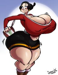 ass_in_dress big_ass big_breasts breasts_bigger_than_head curvy earrings hourglass_figure huge_ass huge_breasts nipple_bulge olive_oyl popeye_(series) superix thick_thighs thin_waist tight_clothing