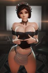 1girls 3d absurd_res ass black_nail_polish blizzard_entertainment breadblack breasts busty child_bearing_hips curvaceous curvy detailed_background female female_focus female_only freckles highres hourglass_figure huge_ass huge_breasts inviting looking_at_viewer maid maid_headdress maid_uniform overwatch pale-skinned_female pale_skin revealing_clothes seductive short_hair solo solo_female straight_hair suggestive thick thick_ass thick_thighs tracer voluptuous wide_hips