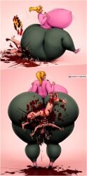 2girls ass backboob big_ass big_nipples blonde_hair blood bones breasts brown_eyes brown_hair butt_crush clothed clothed_female commission crush crushing curvy curvy_female death digital_media_(artwork) dying english_text excessive_blood facesitting female female_death female_only gigantic_ass gigantic_breasts gigantic_thighs gore green_eyes guro guts heavy height_difference hi_res huge_ass huge_breasts huge_thighs hyper hyper_ass hyper_breasts hyper_thighs larger_female leggings lifting_person long_hair mishi_smithers nipple_bulge oishii_otsumami onomatopoeia organs original panels panties shirt side_ponytail sitting_on_person size_difference sneakers someshittysketches strong strong_woman sweater tall tall_female tall_girl taller_female taller_girl text thick_thighs thighs voluptuous watermark wide_hips