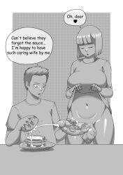 1boy 1futa 1male alternate_breast_size balls big_breasts bottomless breasts burger clenched_balls clothed clothing comic couple cum cum_in_food cumming dad_(japanese_mcdonald's_commercial) dialogue duo ejaculation erection food food_play futa_on_male futanari greyscale huge_balls huge_breasts huge_cock human lifting_shirt madara_artworks male masturbating masturbation mcdonald's milf mom_(japanese_mcdonald's_commercial) monochrome mother orgasm partially_clothed penis short_hair standing stroking_penis testicles_clench text veiny_penis wife wife_and_husband yoru_mac