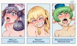 3girls blonde_hair blue_eyes blush completely_nude drool drooling female female_only fucked_silly green_hair high_entia kakegurui light-skinned_female light_skin melia_antiqua multiple_girls pleasure_face ransomgram_monster saotome_meari silver_hair splicerfink star_vs_the_forces_of_evil sweat sweatdrop tears tears_of_pleasure wings wings_on_head xenoblade_(series) xenoblade_chronicles