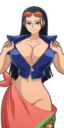 alternate_version_available big_breasts black_hair cleavage clothed female female_only huge_breasts long_hair looking_at_viewer manyakis nico_robin no_bra no_panties one_piece sarong smile solo solo_female sunglasses sunglasses_on_head transparent_background