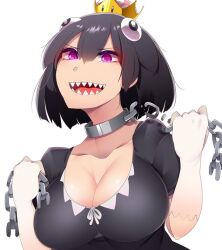 black_dress breasts chain_chomp chains chompette crown kuroishimebo mario_(series) new_super_mario_bros._u_deluxe sharp_teeth