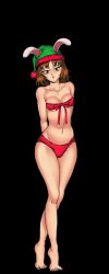 brown_eyes brown_hair bunny_ears color colored elf_hat hentai_heroes nutaku red_clothing short_hair stand unknown_artist unknown_character