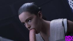 1boy 1girls 3d blender blowjob blowjob_face brown_hair dasovix kylo_ren light-skinned_female looking_up medium_hair prison prisoner rey saliva saliva_on_penis saliva_string star_wars unseen_male_face