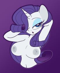 anthro big_breasts breasts dativyrose equid equine female friendship_is_magic hair hair_over_eye hasbro horn horse huge_breasts mammal my_little_pony nipples nude one_eye_obstructed rarity_(mlp) simple_background solo straight_hair