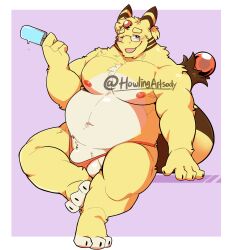 absurd_res alleros_(howlingampharos) ampharos anthro balls bara bedroom_eyes bulge chubby_male clothed clothing eyewear food genitals glasses hair hi_res male male_only narrowed_eyes nintendo pokémon_(species) pokemon pokemon_(species) ponytail popsicle seductive seintaur simple_background solo thick_thighs underwear underwear_only video_games