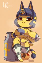 2022 animal_crossing ankha big_breasts breasts cleavage cow_print feline female furry leokingdom nintendo nipples thick_thighs thighs wide_hips