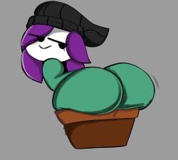 ass beanie black_beanie cracks fat_ass female large_ass mob_face oc original_character plant_girl plant_pot presenting revie shaded smug